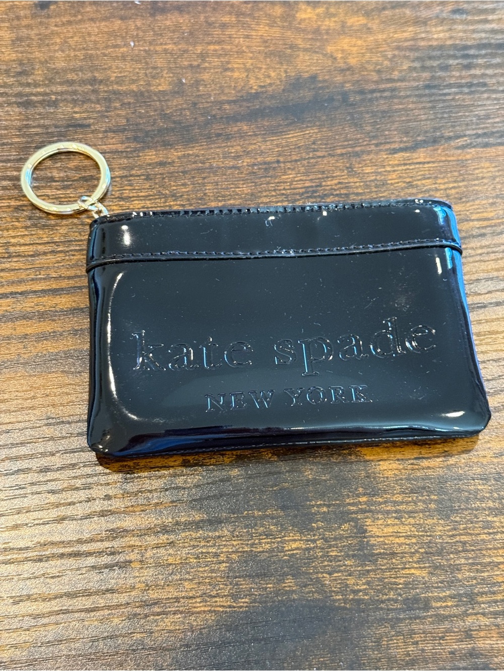 kate spade Black Patent Card Holder with Gold Key Ring
